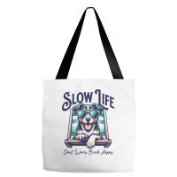 Slow Life - Dog Beach Graphic Tote Bags | Artistshot