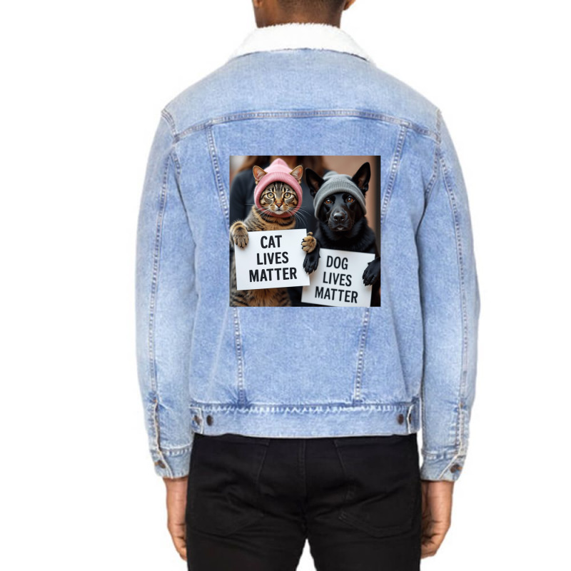 Cat Lives Matter Dog Lives Matter Trump 2024 Cats Unisex Sherpa-lined Denim Jacket | Artistshot