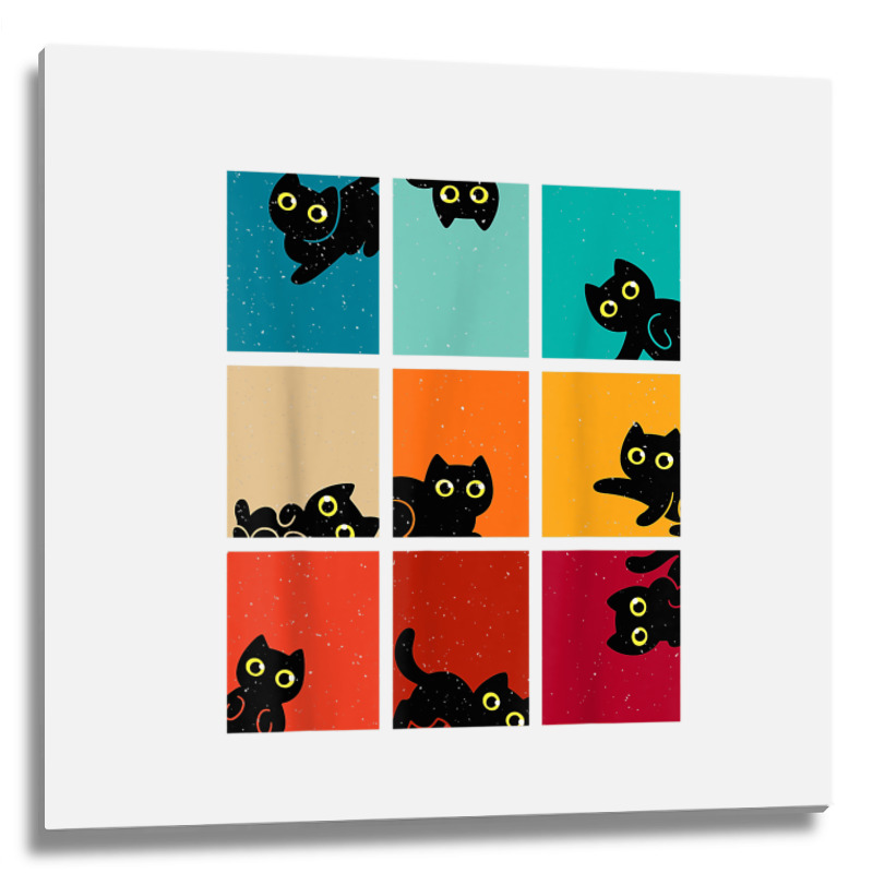 Funny Cat Kitten Meme Vintage Sunset Metal Print Square | Artistshot