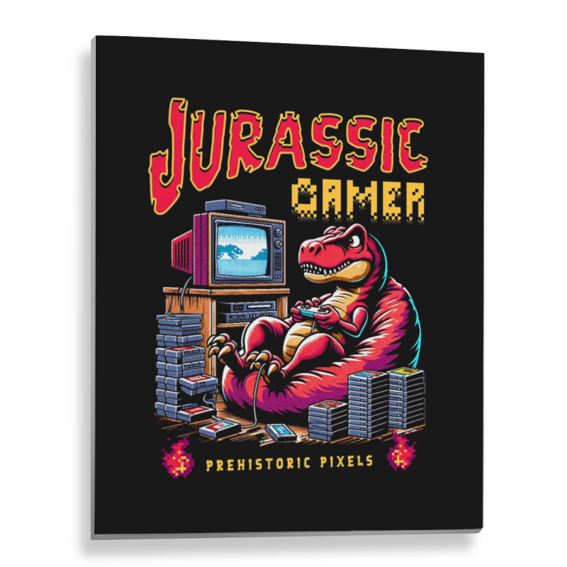 T Rex Playing Retro Games Metal Print Vertical | Artistshot