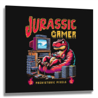 T Rex Playing Retro Games Metal Print Square | Artistshot