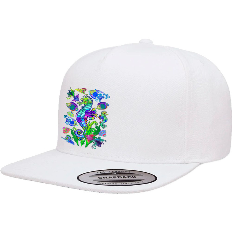 Marine Biologist Ocean Life Drawing Seahorse 5 Panel Snapback Cap | Artistshot