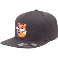 Anime Fox Drinking Bubble Tea Kawaii 5 Panel Snapback Cap | Artistshot