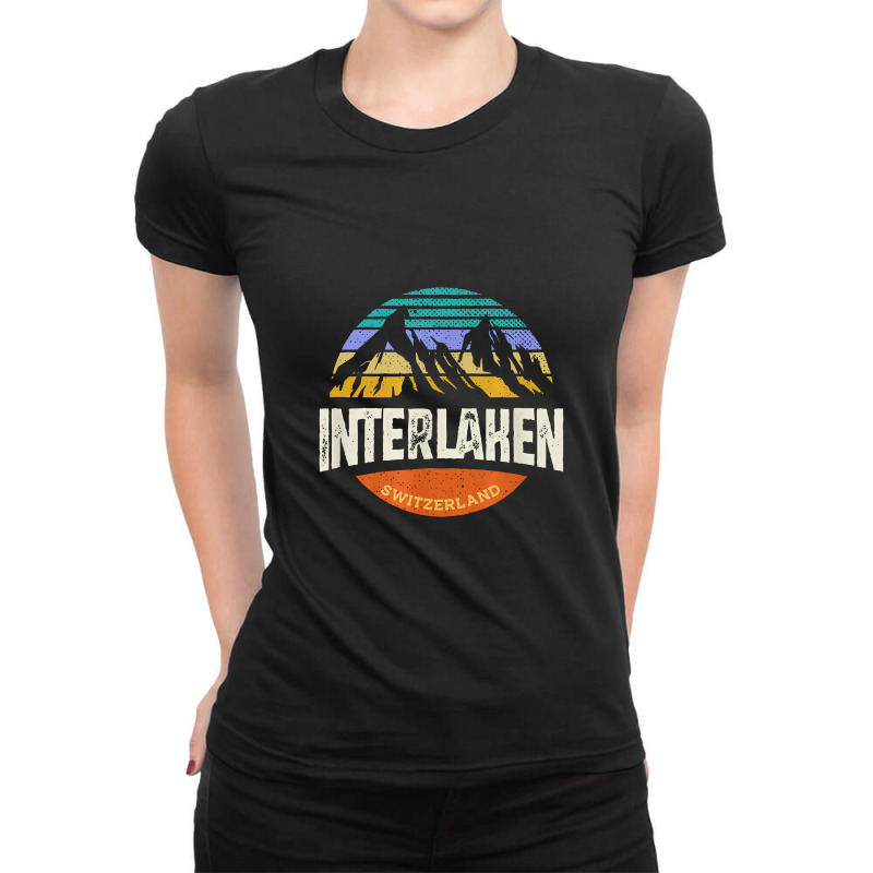 Interlaken Switzerland Vintage Mountain Sunset Ladies Fitted T-Shirt by kamandhani | Artistshot