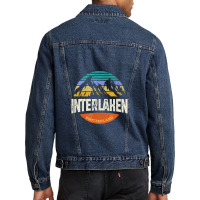 Interlaken Switzerland Vintage Mountain Sunset Men Denim Jacket | Artistshot