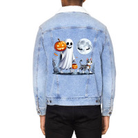 Halloween Ghost Cat Lovers Unisex Sherpa-lined Denim Jacket | Artistshot