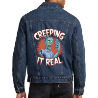 Creeping It Real Funny Zombie Selfie Design For Ha Men Denim Jacket | Artistshot