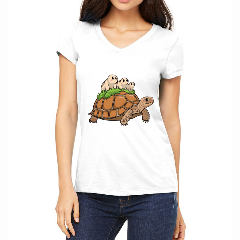 Tortoise Carrying Tardigrade Family On Flexfit Fit Women's V-Neck T-Shirt by Teresa Simmons | Artistshot