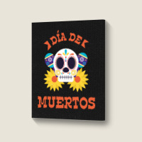 Dia De Muertos, Skull, Skeleton, Flowers Portrait Canvas Print | Artistshot