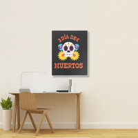 Dia De Muertos, Skull, Skeleton, Flowers Portrait Canvas Print | Artistshot