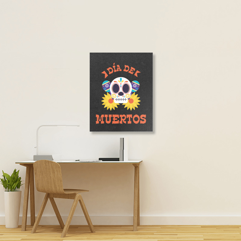 Dia De Muertos, Skull, Skeleton, Flowers Portrait Canvas Print | Artistshot