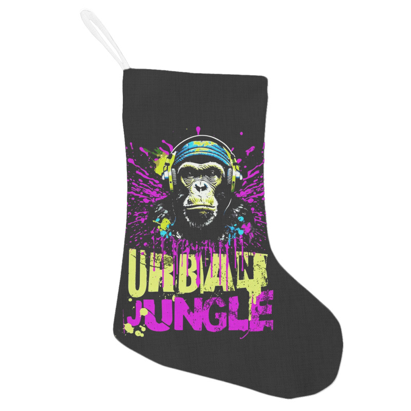 Urban Jungle Monkey In Headphones Street Art Holiday Stocking | Artistshot