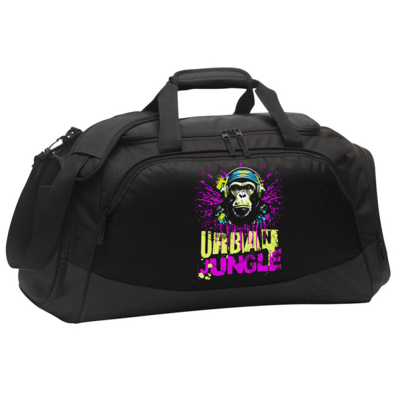 Urban Jungle Monkey In Headphones Street Art Active Duffel | Artistshot