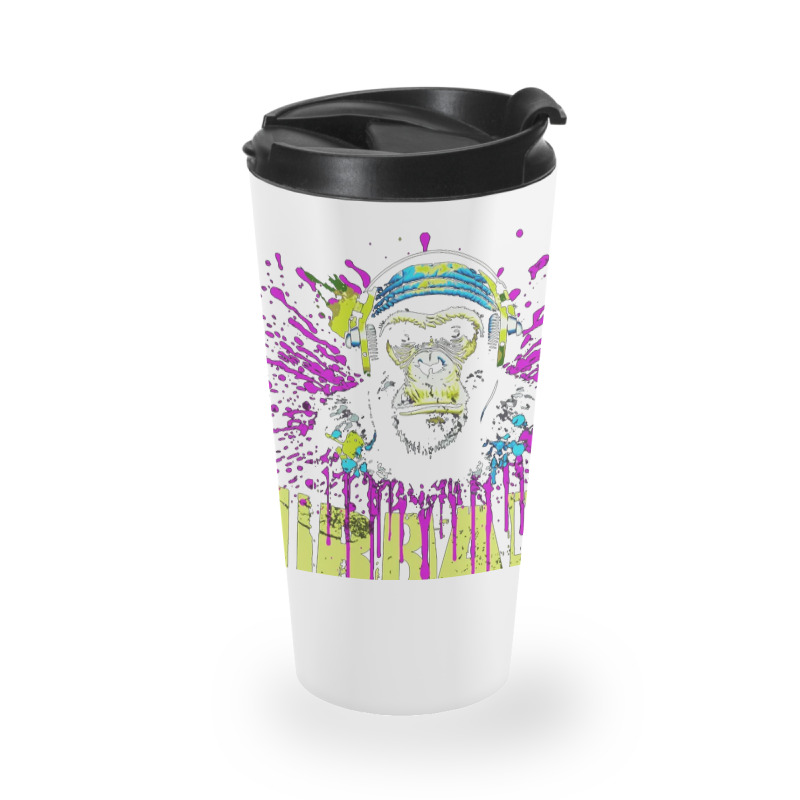 Urban Jungle Monkey In Headphones Street Art Travel Mug | Artistshot