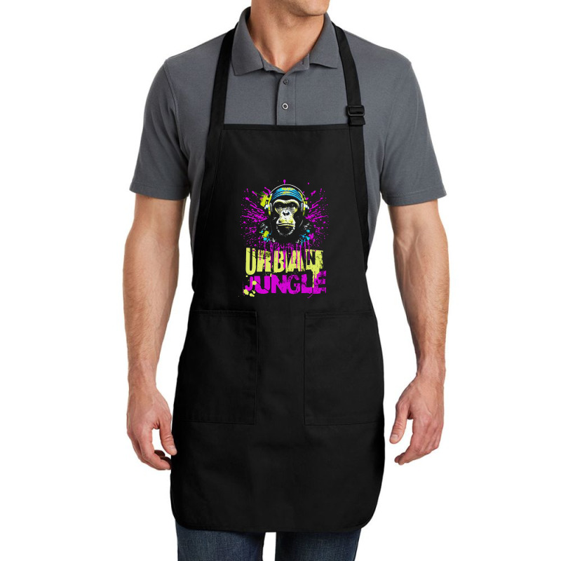 Urban Jungle Monkey In Headphones Street Art Full-length Apron | Artistshot