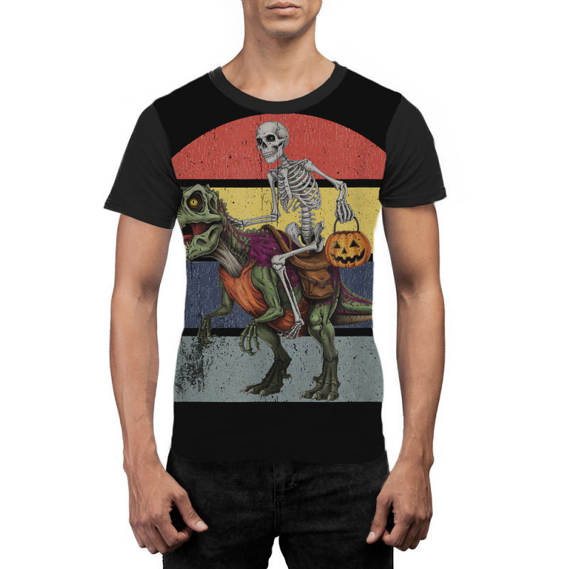 Skeleton Riding Mummy Dinosaur Halloween Graphic T-shirt | Artistshot