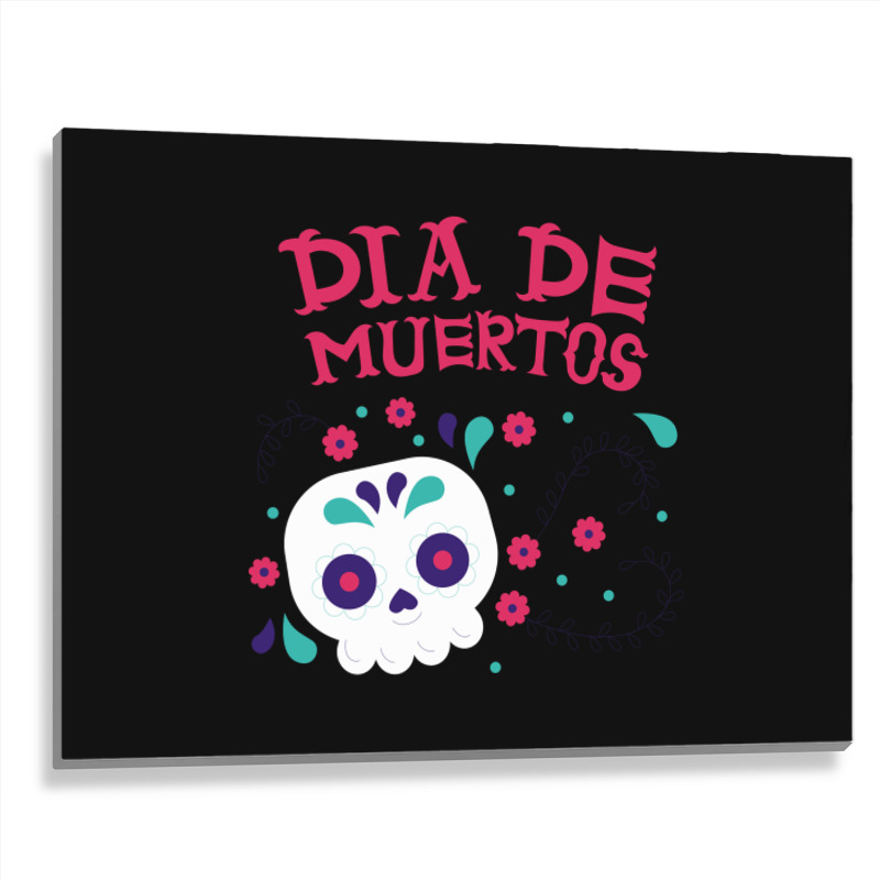 Dia De Muertos, Skull, Skulls, Skeleton, Flowers Metal Print Horizontal | Artistshot