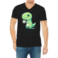 Tyrannosaurs Rex Cute Funny Sip Tea V-neck Tee | Artistshot