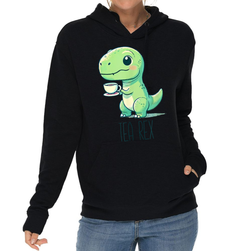 Tyrannosaurs Rex Cute Funny Sip Tea Lightweight Hoodie | Artistshot