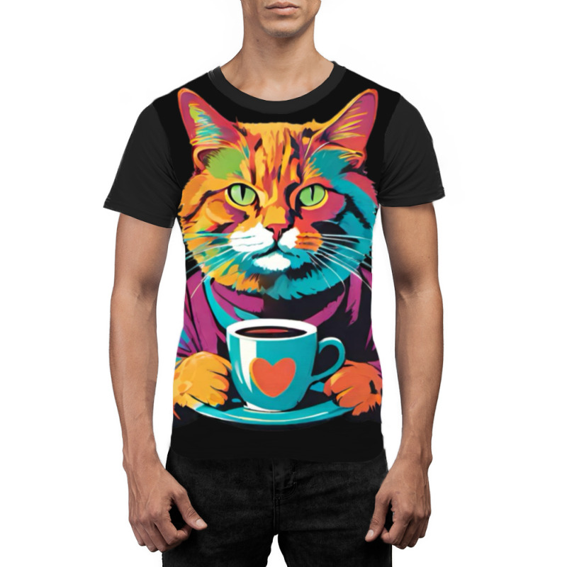 Coffee Addict Funny Cat Milk Graphic T-shirt | Artistshot