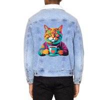 Coffee Addict Funny Cat Milk Unisex Sherpa-lined Denim Jacket | Artistshot