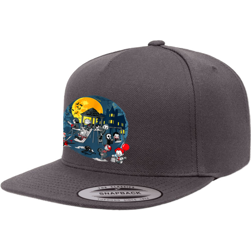 Horror Clubhouse In Park Halloween Spooky Characters Costume 5 Panel Snapback Cap | Artistshot