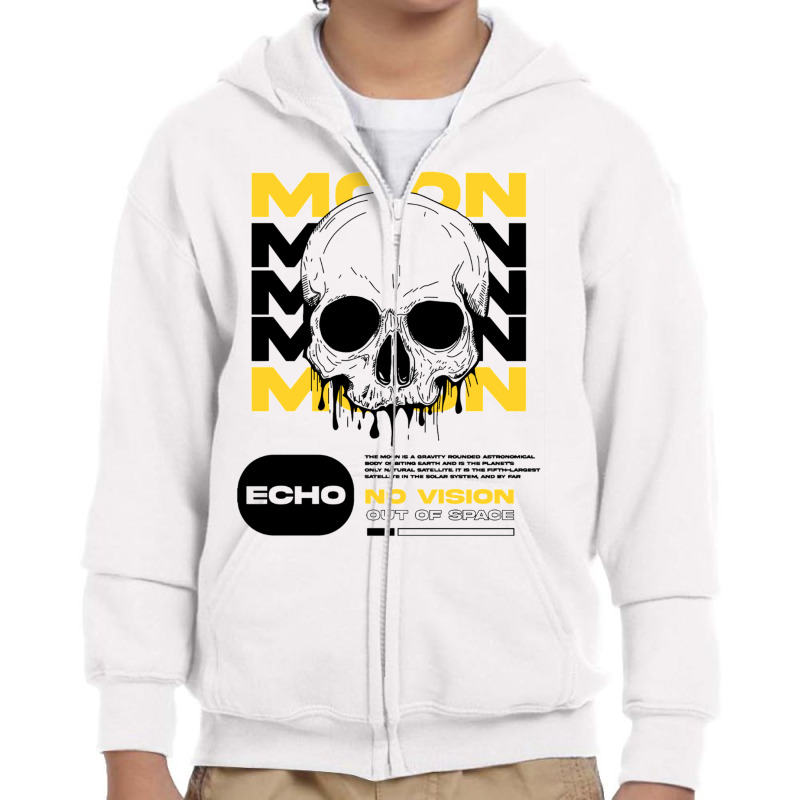 Skull With Moon Youth Zipper Hoodie | Artistshot