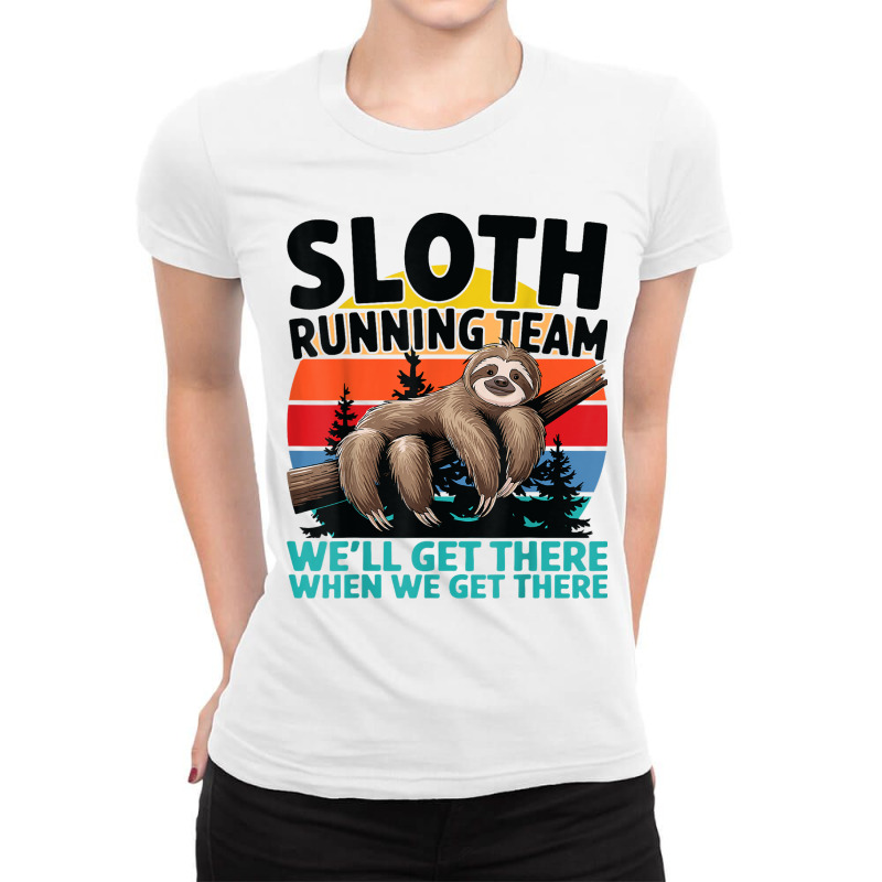 Funny Sloth Running Team Ladies Fitted T-Shirt by Teresa Simmons | Artistshot