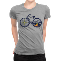 Retro Bicycle With Compass And Mountains - Cycling Ladies Fitted T-shirt | Artistshot