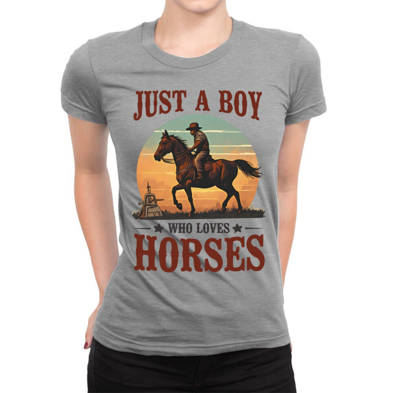 Just A Boy Who Loves Horses Ladies Fitted T-Shirt by Teresa Simmons | Artistshot