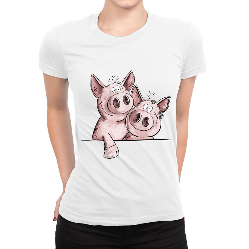 Funny Pig Duo Ladies Fitted T-Shirt by ERNESTO GUANCIA | Artistshot