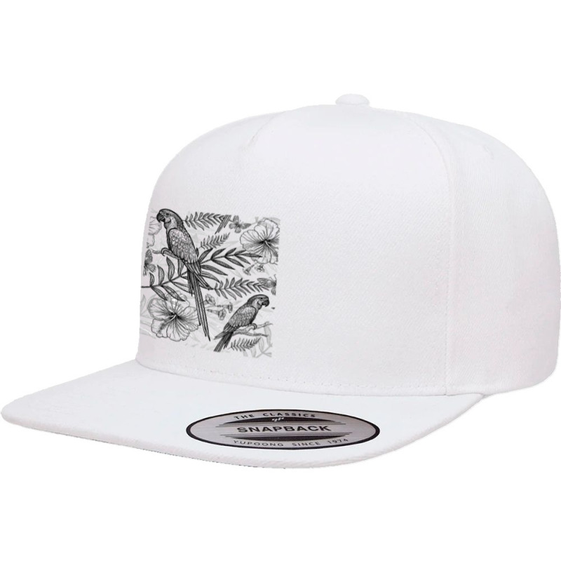 Chinoiserie Tropical Parrot Exotic Bird Floral Monochrome T Shirt 5 panel snapback cap by cm-arts | Artistshot