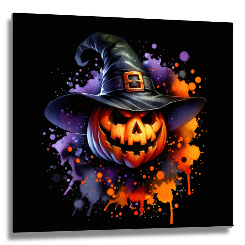 Halloween Witch Pumpkin Metal Print Square by risedesignid | Artistshot