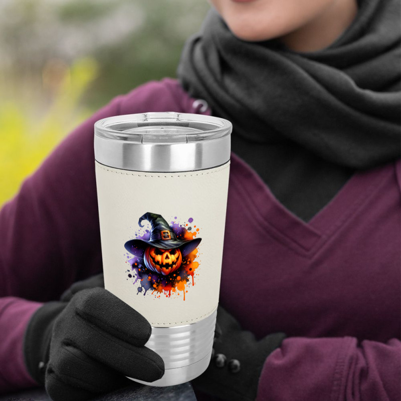 Halloween Witch Pumpkin Leatherette Tumbler by risedesignid | Artistshot