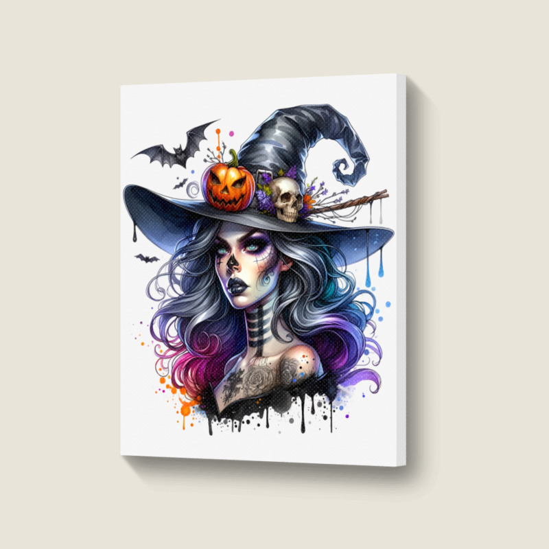 Witch Halloween Day Portrait Canvas Print by risedesignid | Artistshot