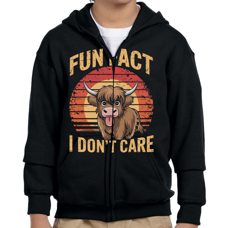 Fun Fact I Don't Care Highland Cow Youth Zipper Hoodie by ERNESTO GUANCIA | Artistshot