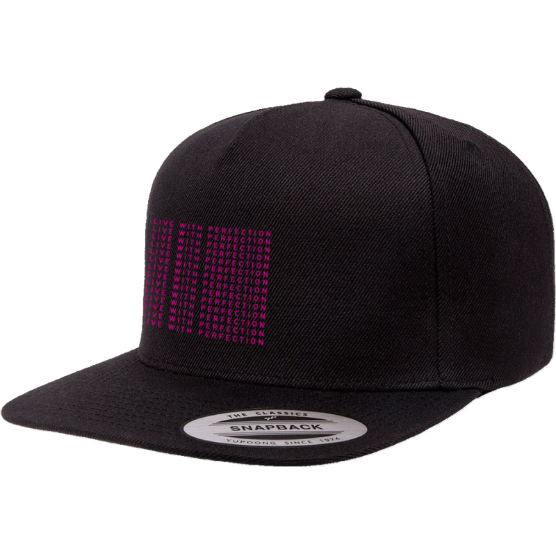 Live With Perfection Pink Typography Pattern Aesthetic 5 Panel Snapback Cap | Artistshot