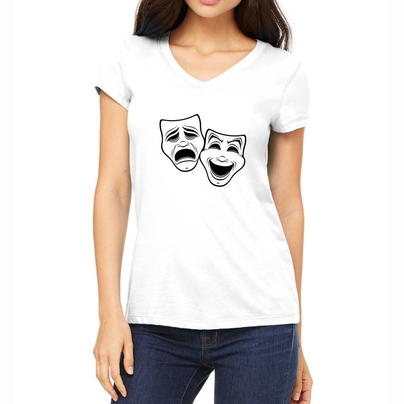 Comedy And Tragedy Theater Women's V-Neck T-Shirt by JunJaden | Artistshot