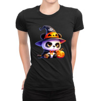 Witch Halloween Panda Animal Cute Pumpkin Ladies Fitted T-shirt | Artistshot