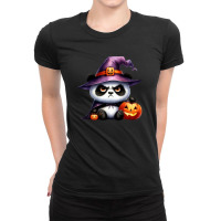 Halloween Day - Panda Cute With Pumpkin Witch Ladies Fitted T-shirt | Artistshot