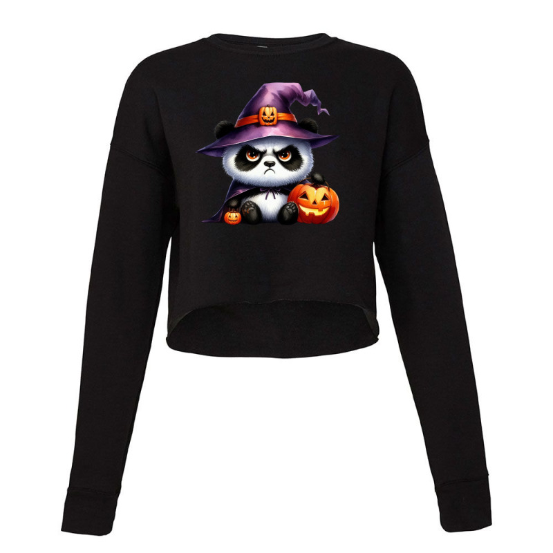 Halloween Day - Panda Cute With Pumpkin Witch Cropped Sweater by denbey | Artistshot