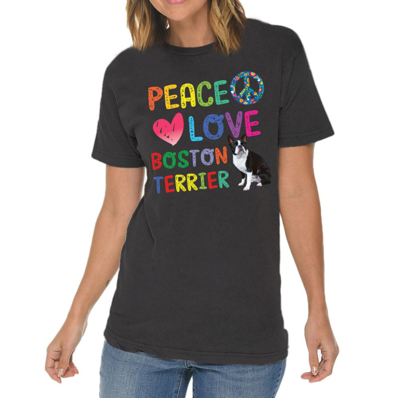 Peace Love   Boston Terrier Vintage T-shirt | Artistshot