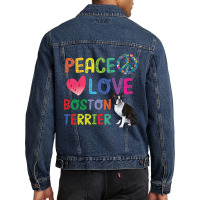 Peace Love   Boston Terrier Men Denim Jacket | Artistshot