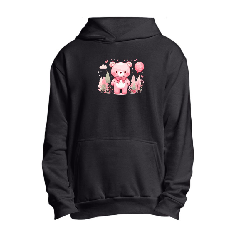 Bear Pink Cute Urban Pullover Hoodie | Artistshot