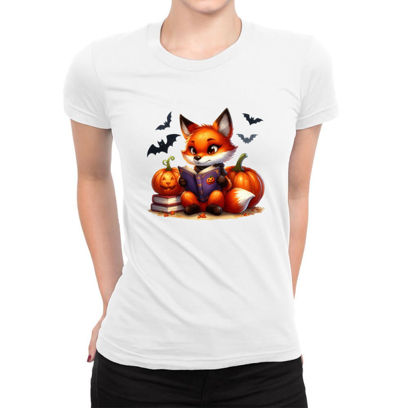 Bat Fox Riding Halloween Day Ladies Fitted T-Shirt by risedesignid | Artistshot