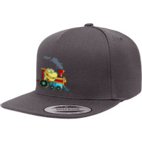 Funny Dinosaur Riding A Train Tyrannosaurus Dino 5 Panel Snapback Cap | Artistshot