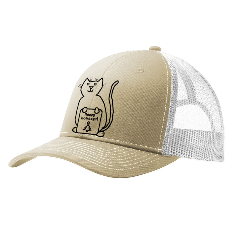 Cute Christmas Cat Says Happy Holidays Line Drawing Pa Trucker Cap by Mello Greenwood | Artistshot