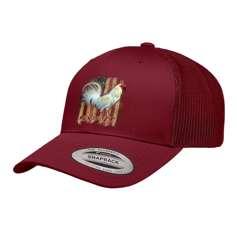 White Rooster Cock Fight Us Flag Retro Trucker Cap by WillettaIngber | Artistshot