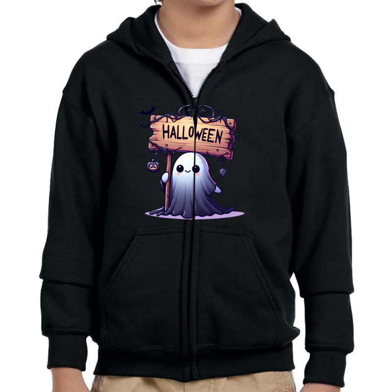 Halloween Ghost In The Dark Night Youth Zipper Hoodie by risedesignid | Artistshot