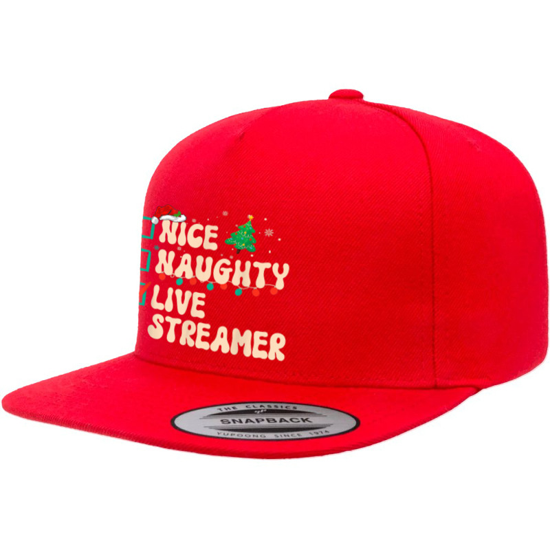 Nice Naughty Live Streamer Christmas List Santa Hat Groovy 5 panel snapback cap by August | Artistshot